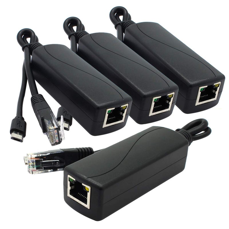 ANVISION 4-Pack Gigabit PoE Splitter, 48V to 5V 2.4A Micro USB Ethernet Adapter, Compatible with Raspberry Pi 3B+, IP Camera and More - Image 1